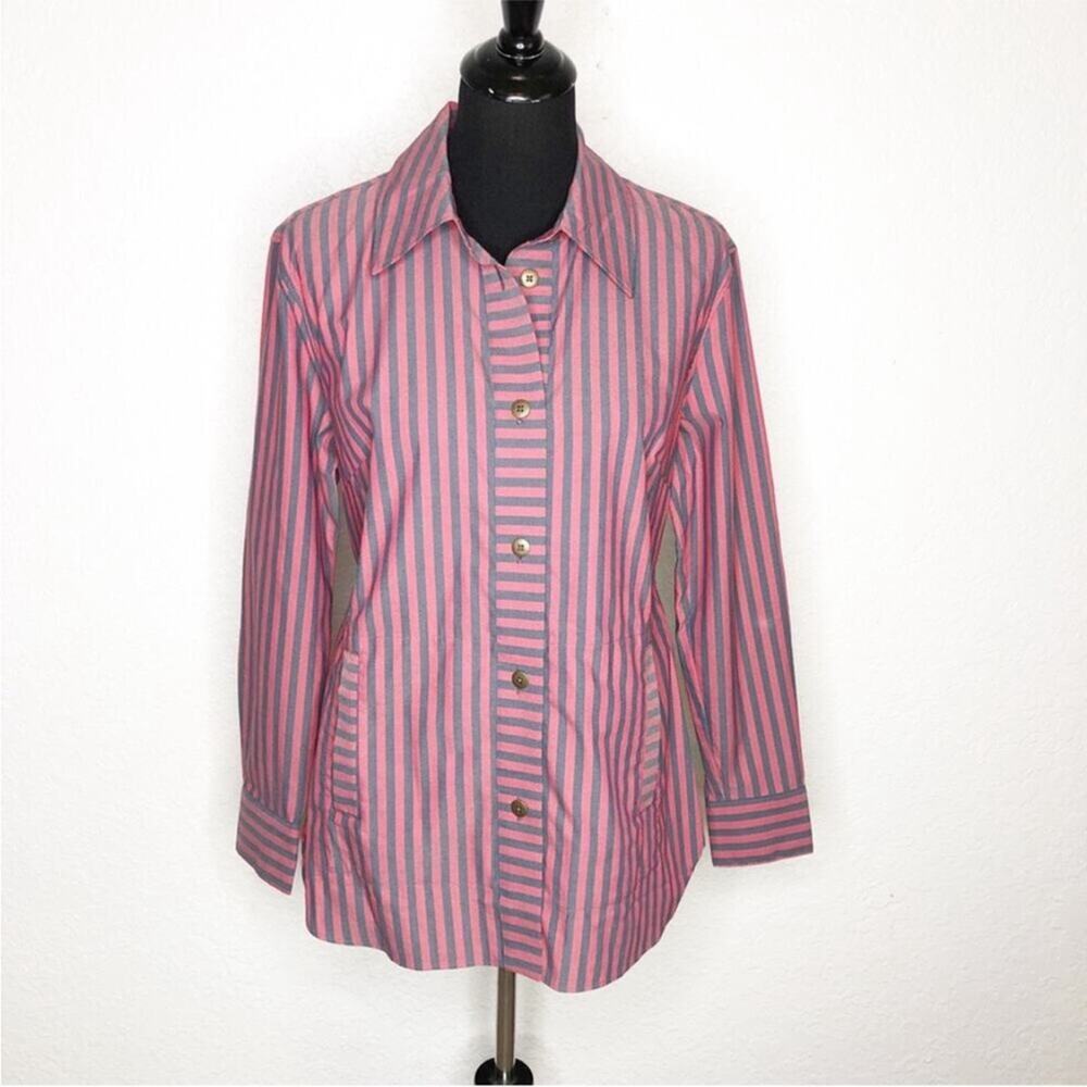 Cabi Regatta Shacket red‎ blue gray striped button down top / jacket Small #6083